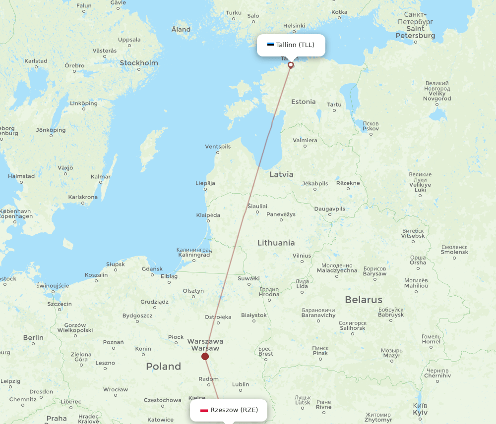RZE-TLL flight routes