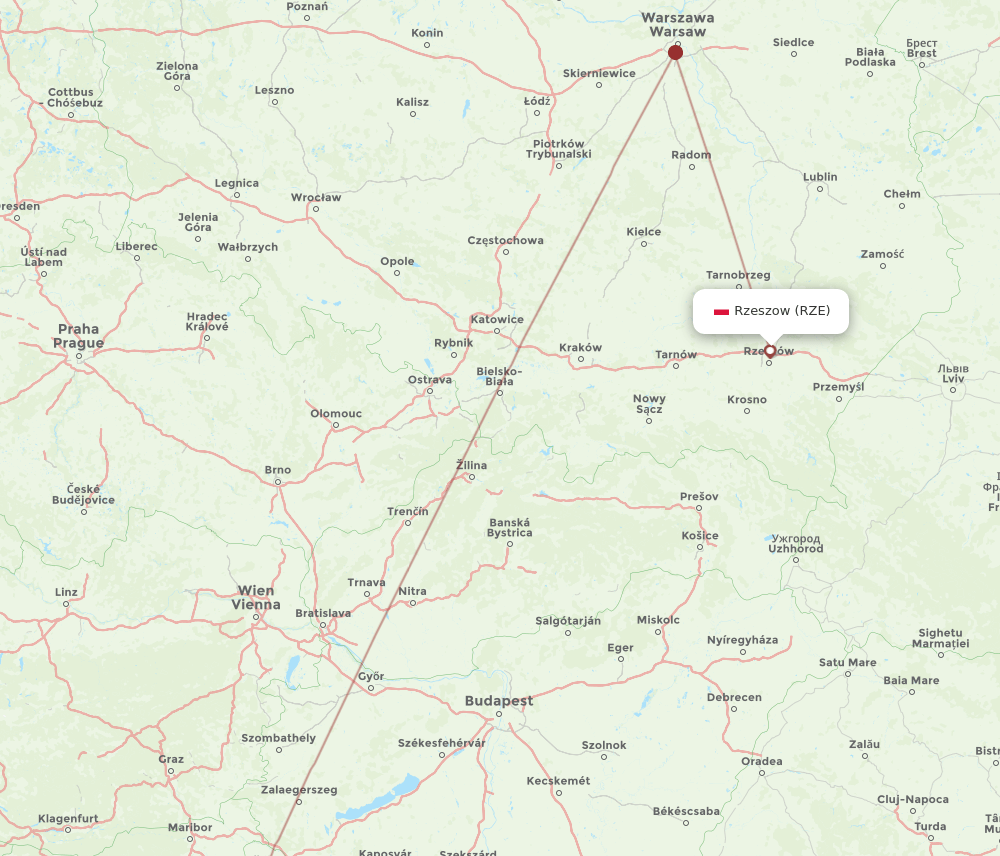 Zagreb - Rzeszow route map and flight paths