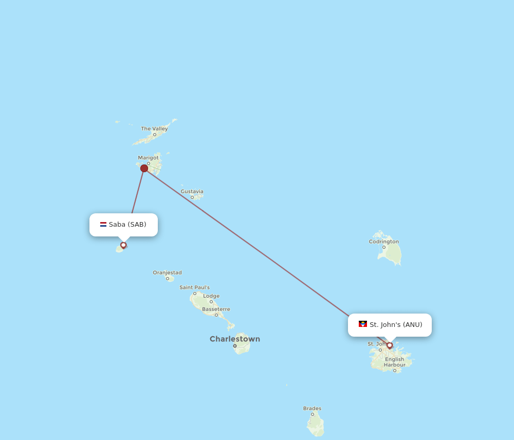 SAB to ANU flights and routes map