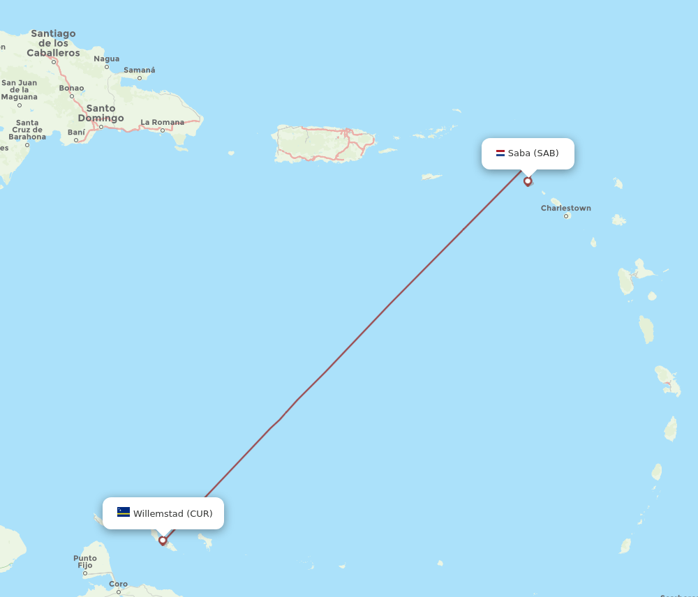 SAB to CUR flights and routes map