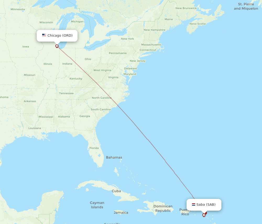SAB-ORD flight routes