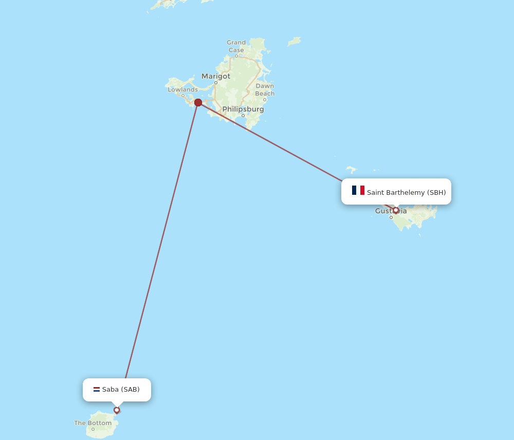 SAB to SBH flights and routes map