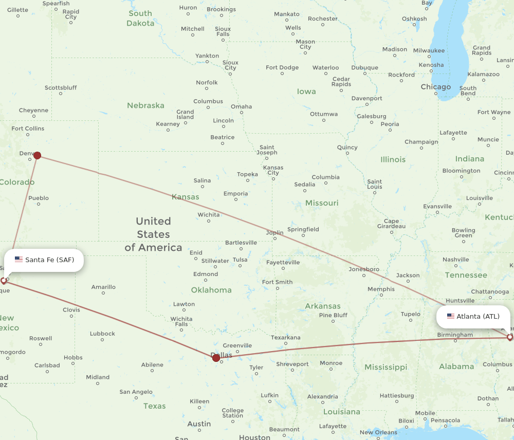 SAF to ATL flights and routes map