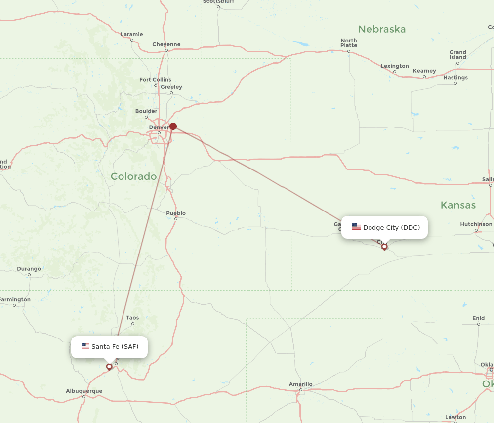 Dodge City - Santa Fe route map and flight paths
