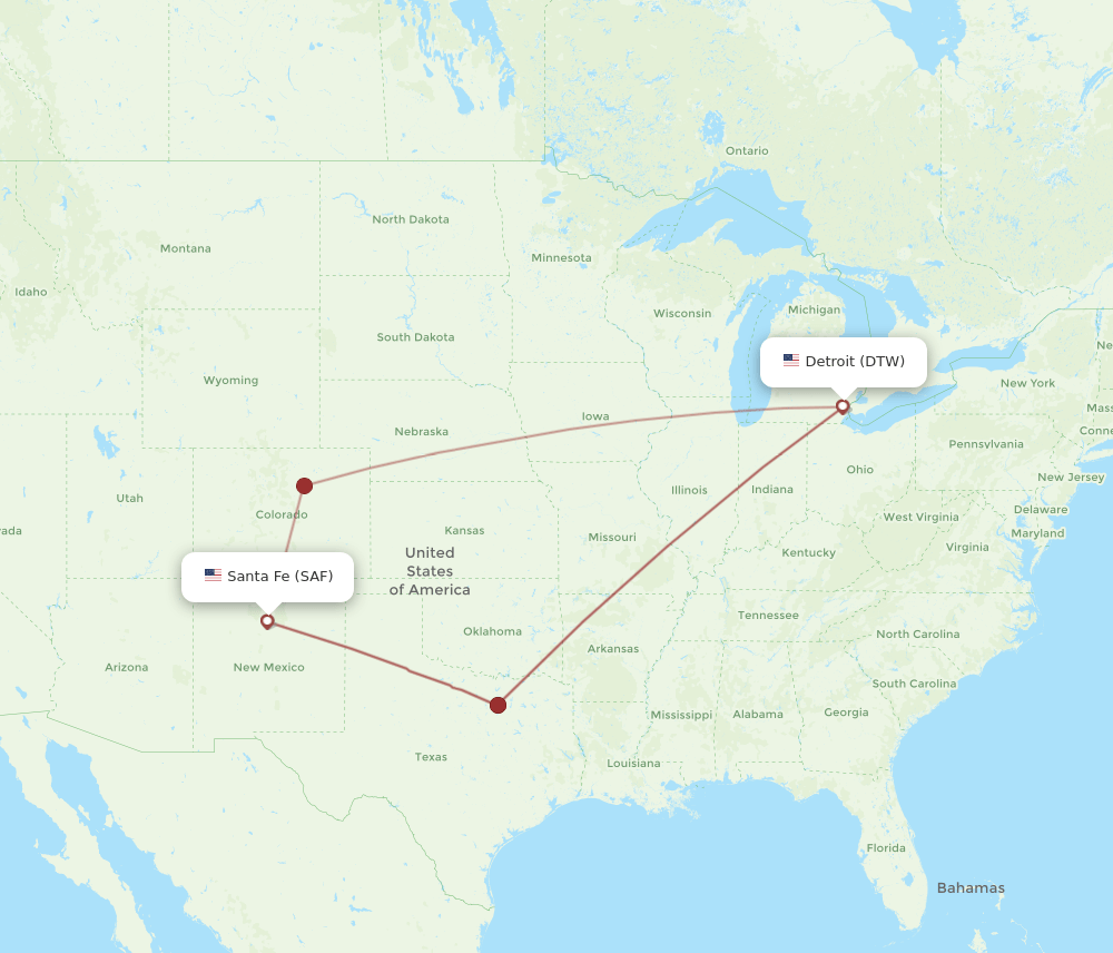 SAF-DTW flight routes