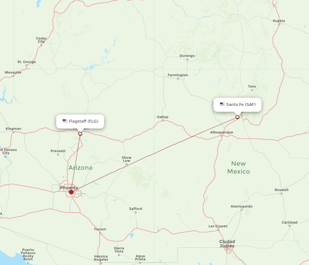 SAF to FLG flights and routes map