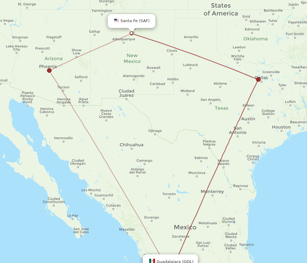 SAF-GDL flight routes