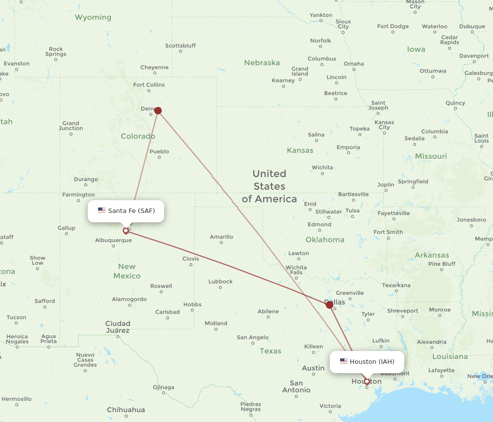 SAF to IAH flights and routes map