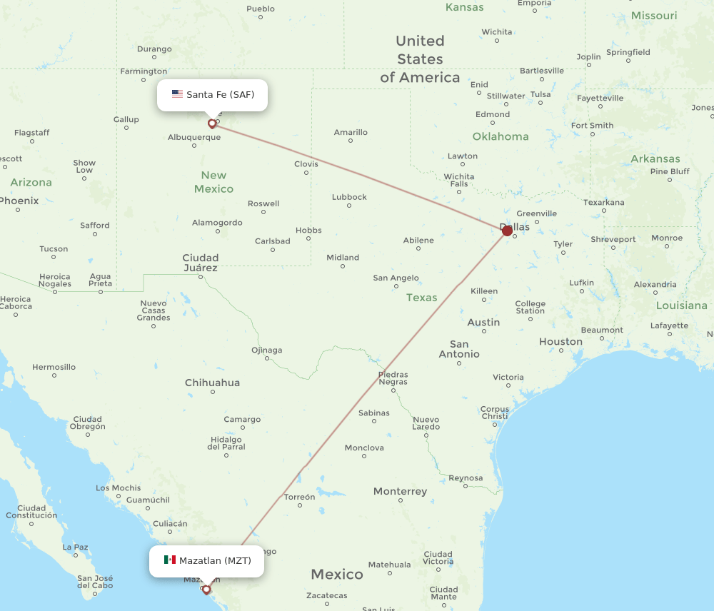 SAF-MZT flight routes