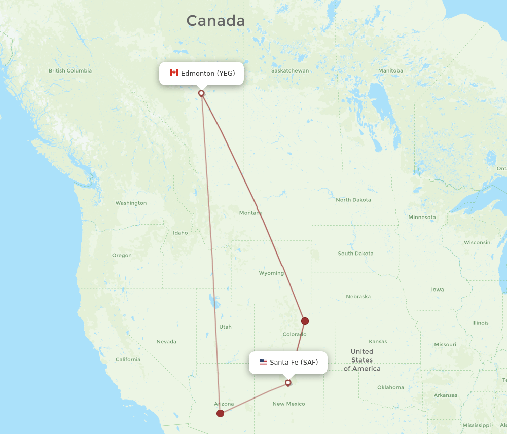 SAF to YEG flights and routes map