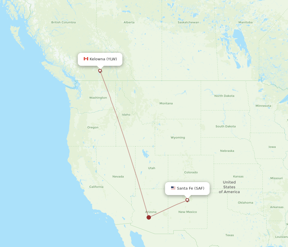 Kelowna - Santa Fe route map and flight paths