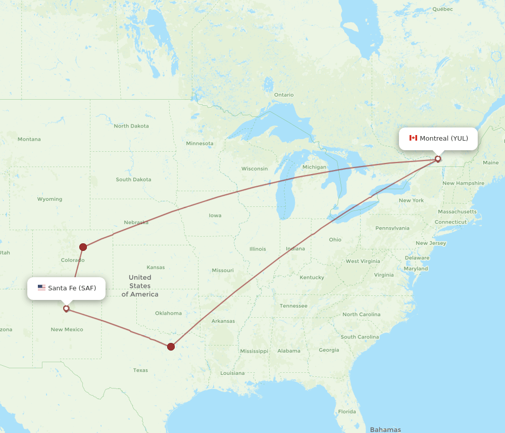 SAF to YUL flights and routes map