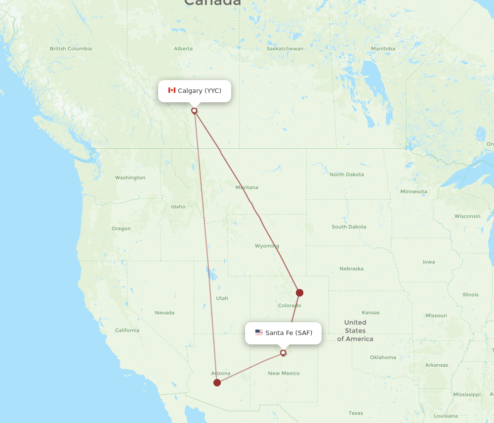 SAF-YYC flight routes