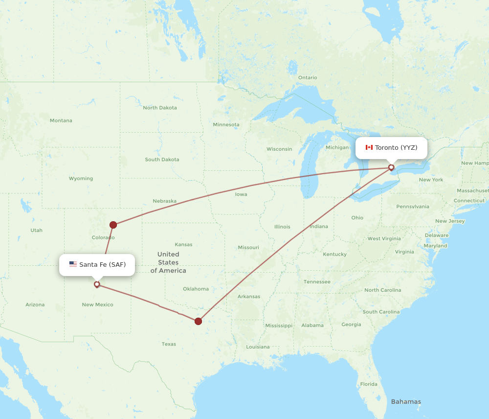 SAF to YYZ flights and routes map