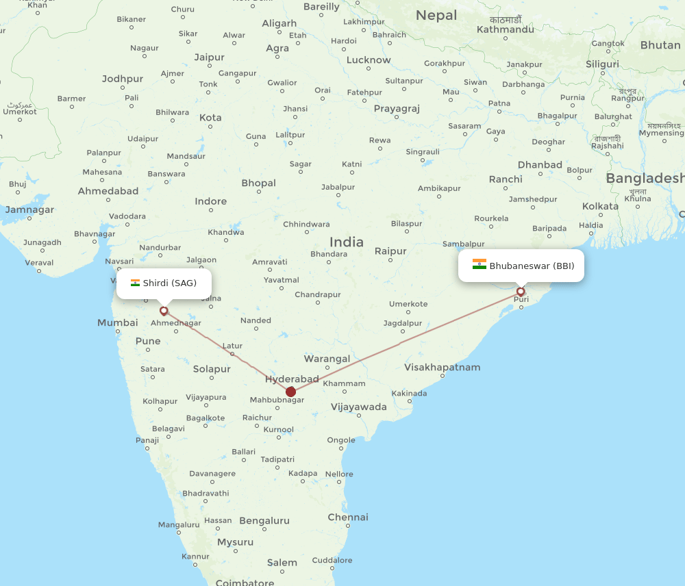 SAG-BBI flight routes
