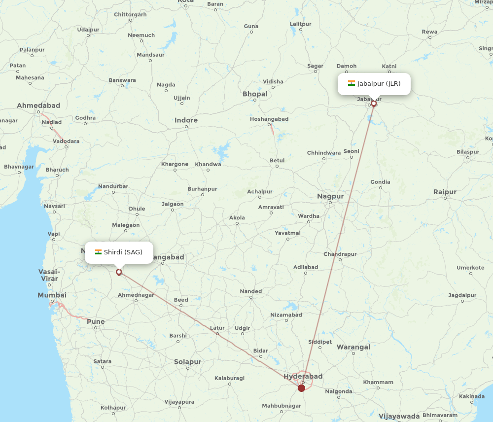 Jabalpur - Shirdi route map and flight paths