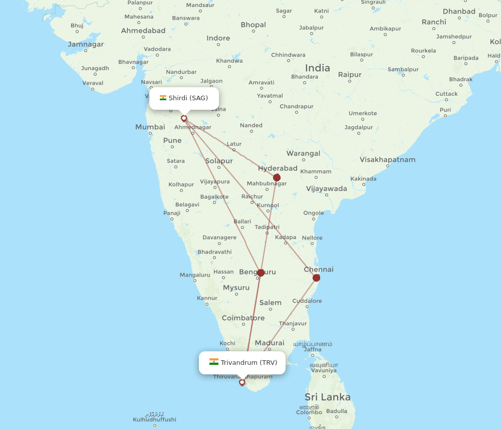 SAG-TRV flight routes