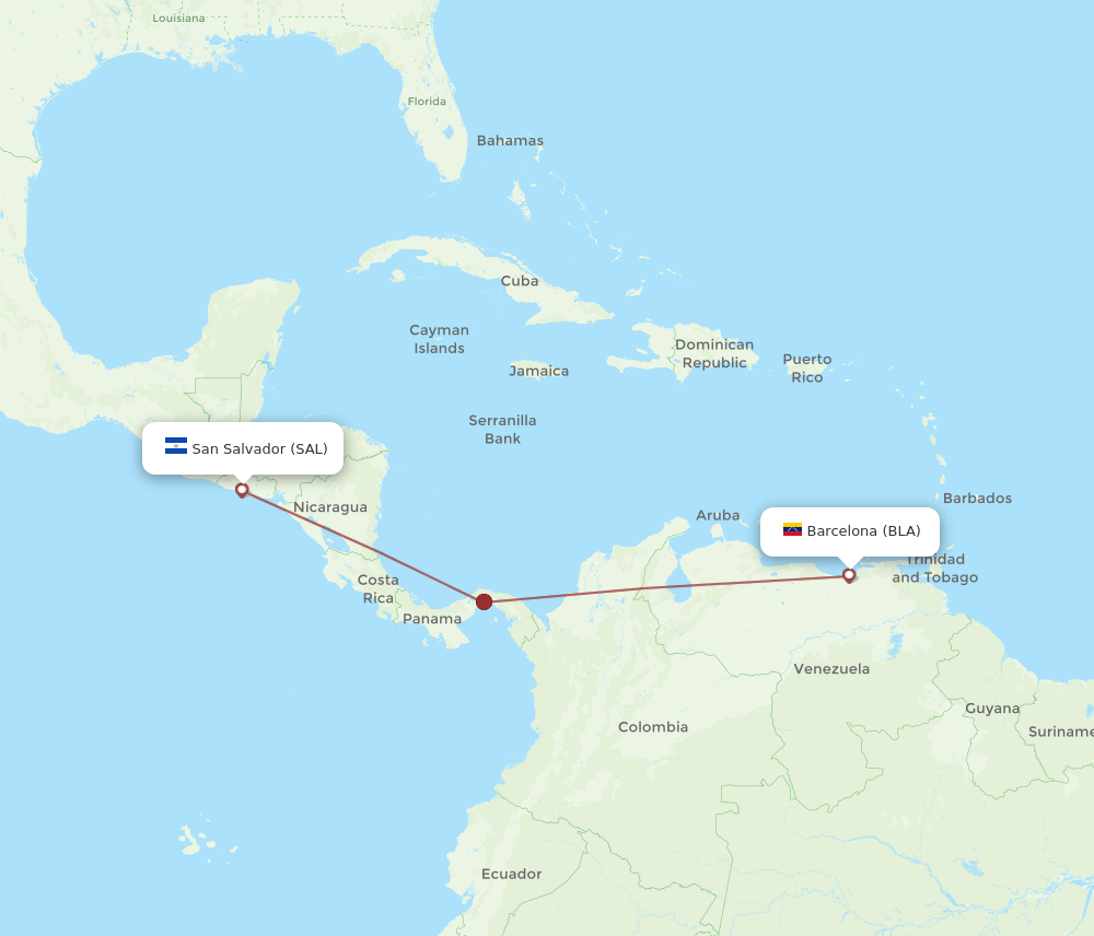 San Salvador - Barcelona route map and flight paths