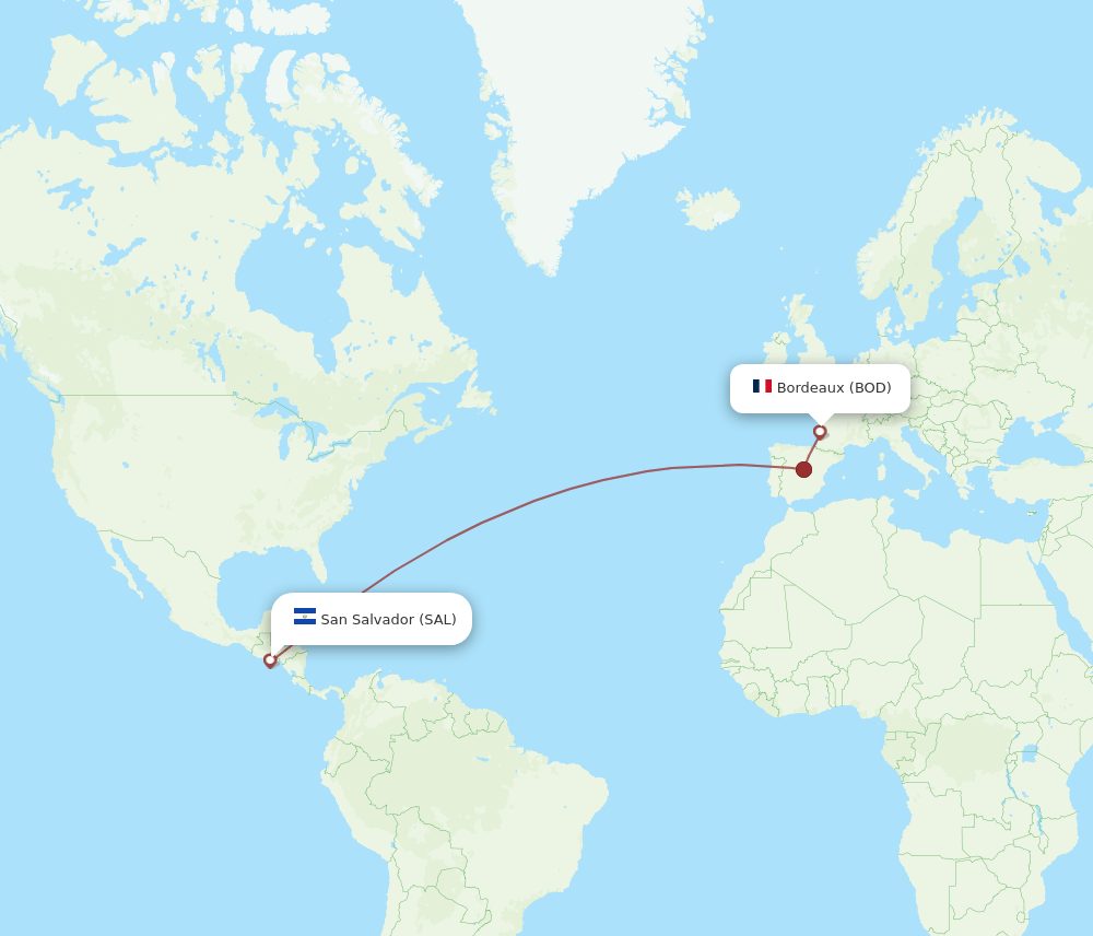 Bordeaux - San Salvador route map and flight paths