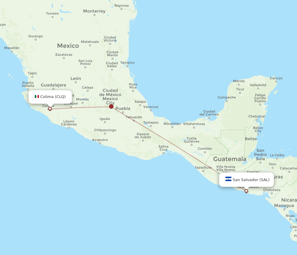 San Salvador - Colima route map and flight paths