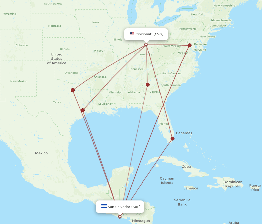 SAL-CVG flight routes