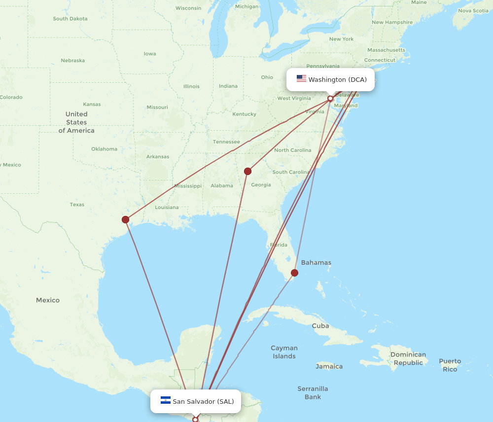 SAL-DCA flight routes