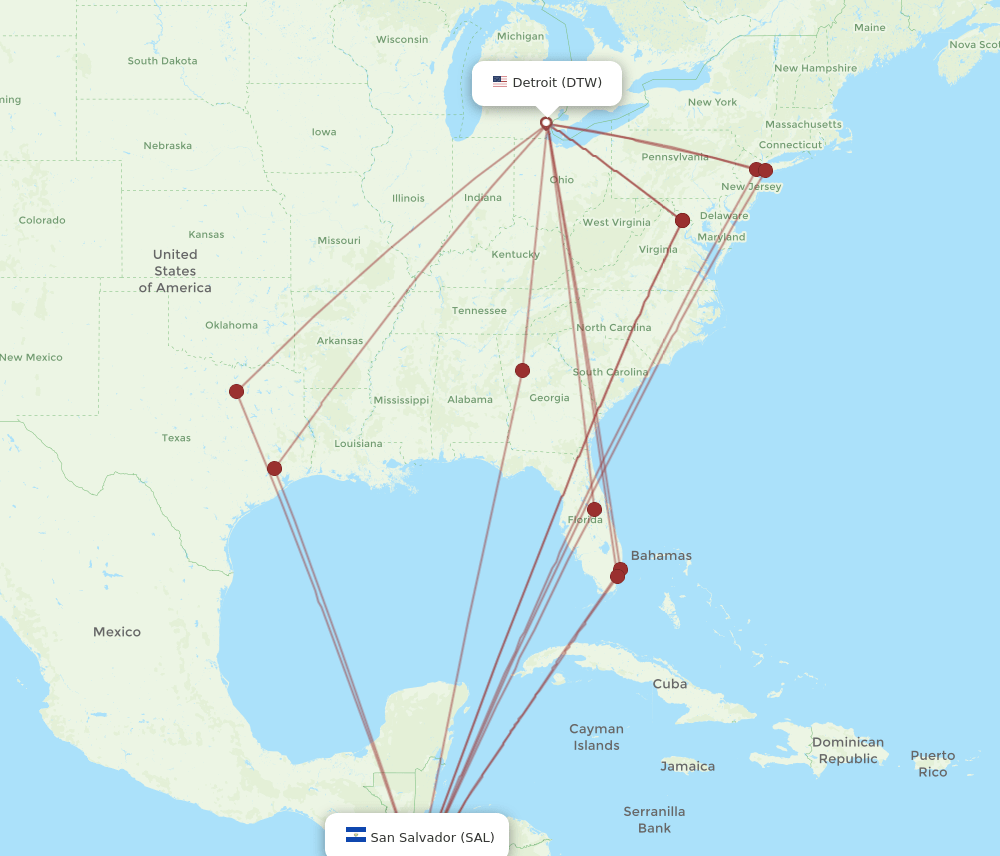 SAL-DTW flight routes