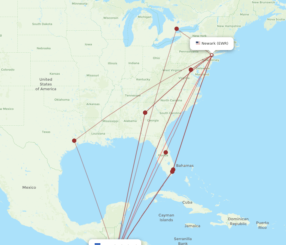 SAL-EWR flight routes