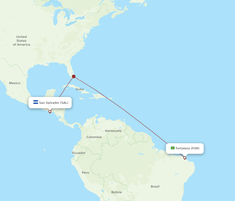 Fortaleza - San Salvador route map and flight paths