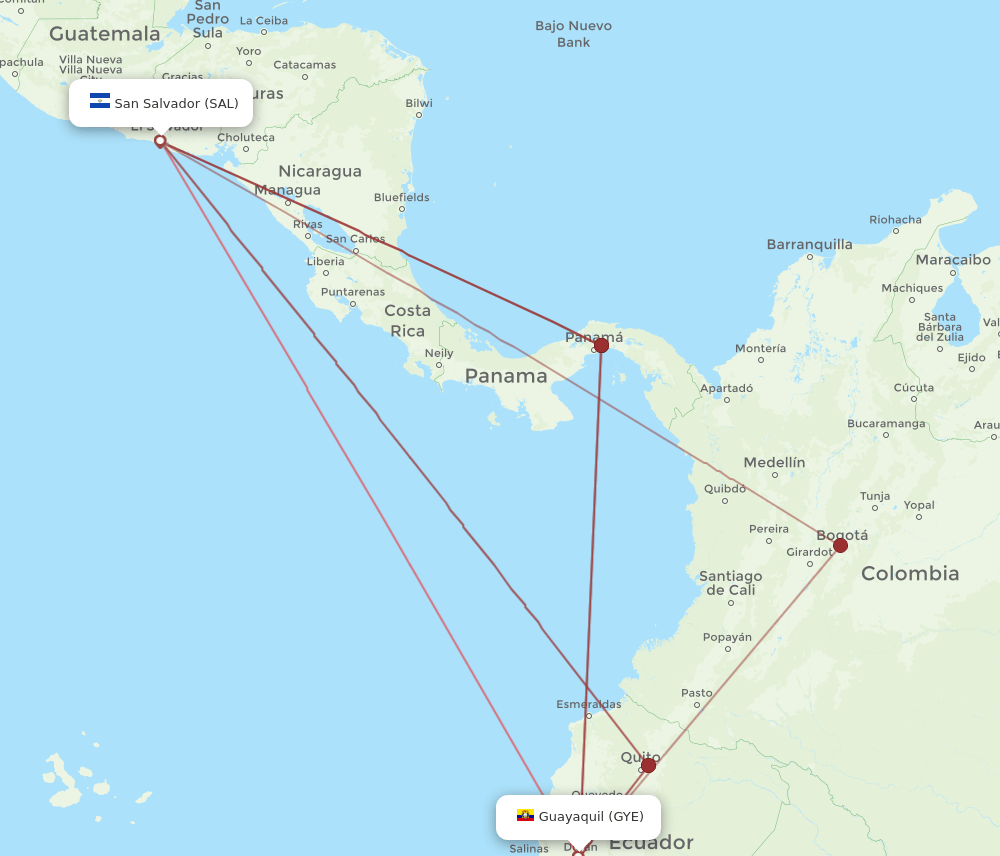 SAL to GYE flights and routes map