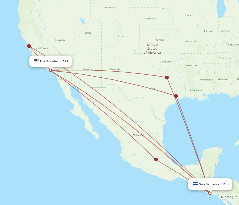 SAL to LAX flights and routes map