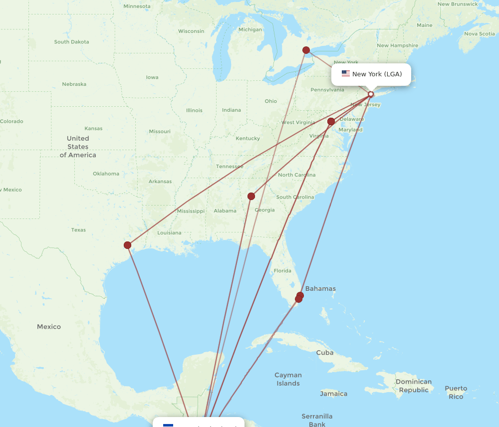 SAL-LGA flight routes