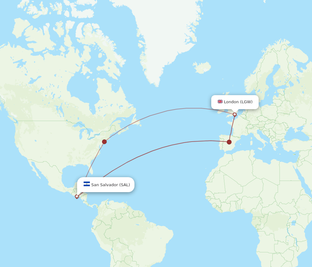 SAL-LGW flight routes