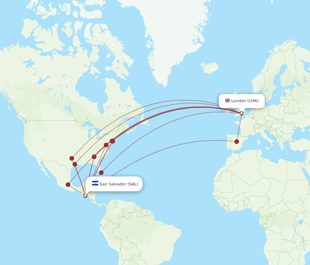 SAL to LHR flights and routes map