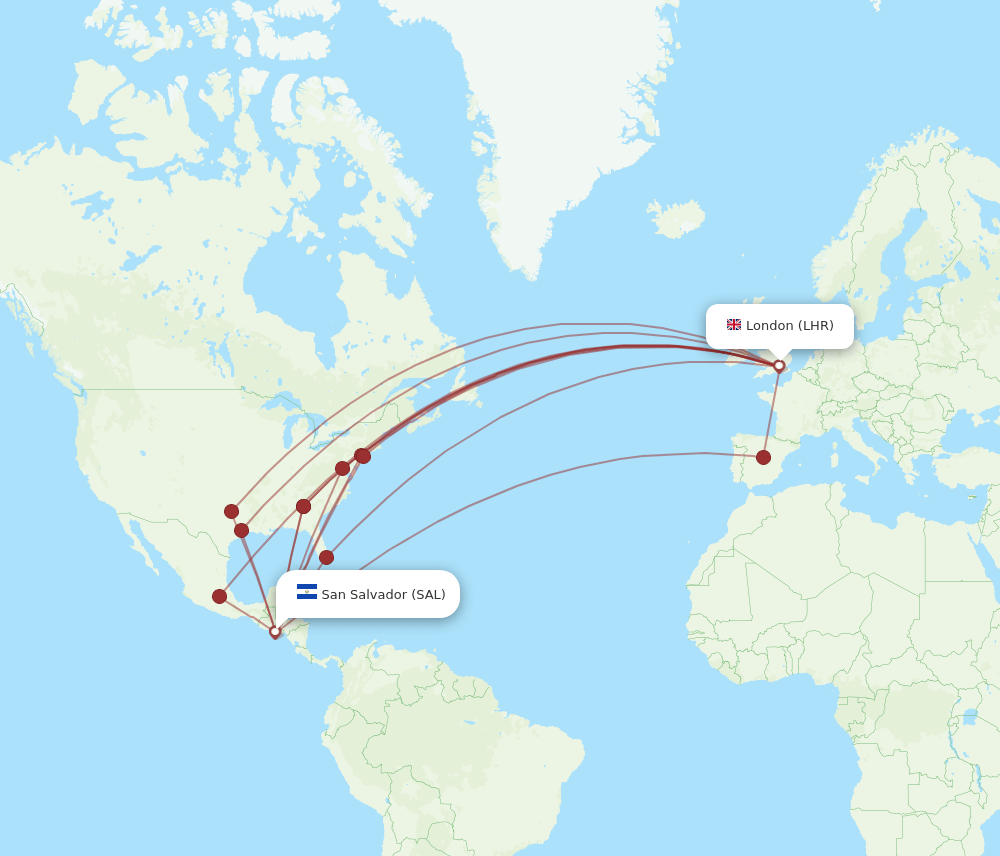 SAL-LHR flight routes
