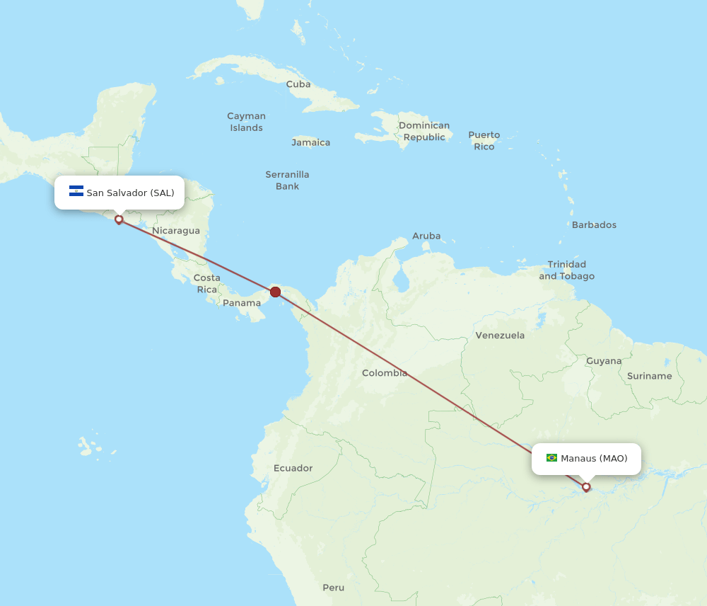 Manaus - San Salvador route map and flight paths