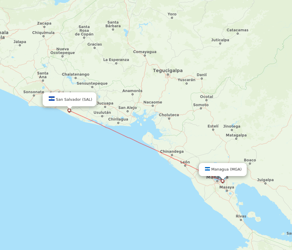 SAL to MGA flights and routes map