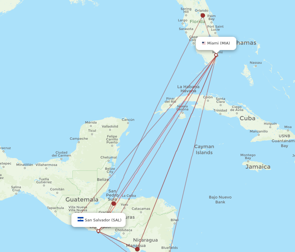 SAL to MIA flights and routes map