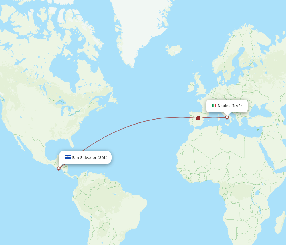 Naples - San Salvador route map and flight paths