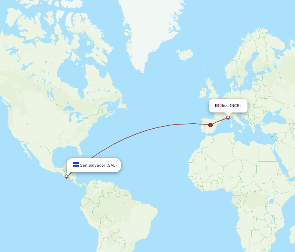 Nice - San Salvador route map and flight paths