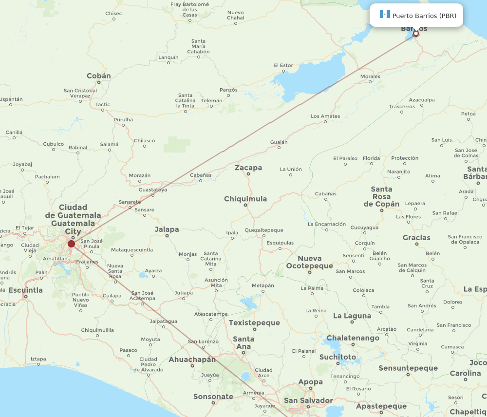 San Salvador - Puerto Barrios route map and flight paths