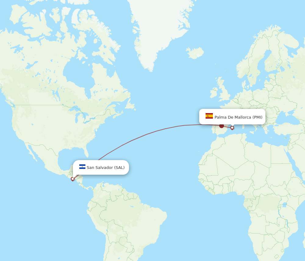 Palma de Mallorca - San Salvador route map and flight paths