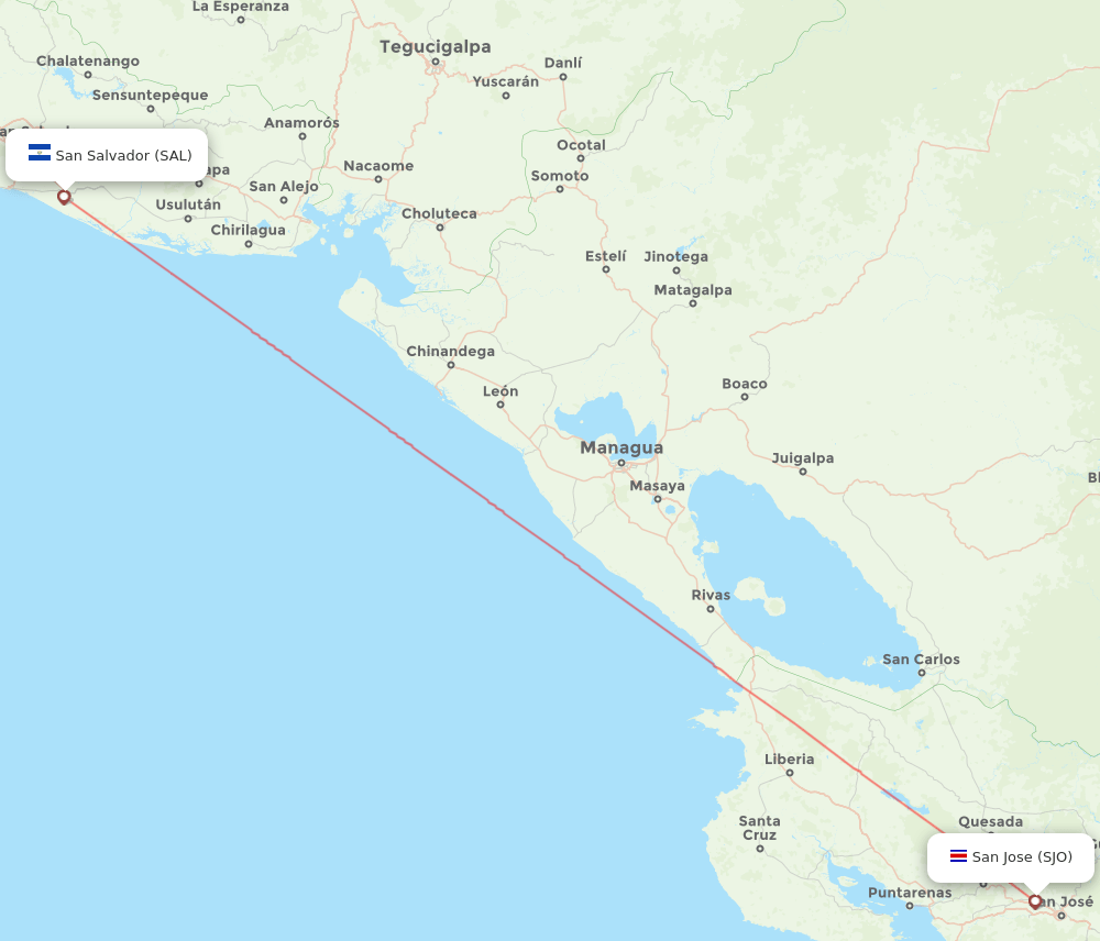 SAL to SJO flights and routes map