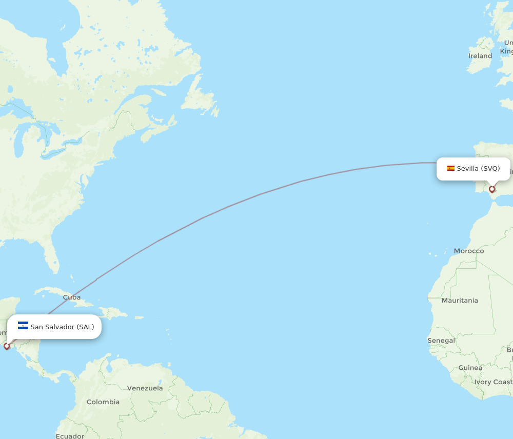 Sevilla - San Salvador route map and flight paths