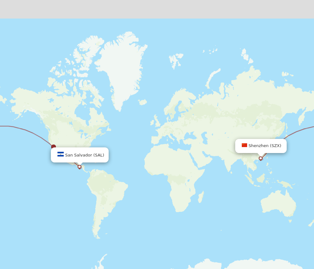 Shenzhen - San Salvador route map and flight paths