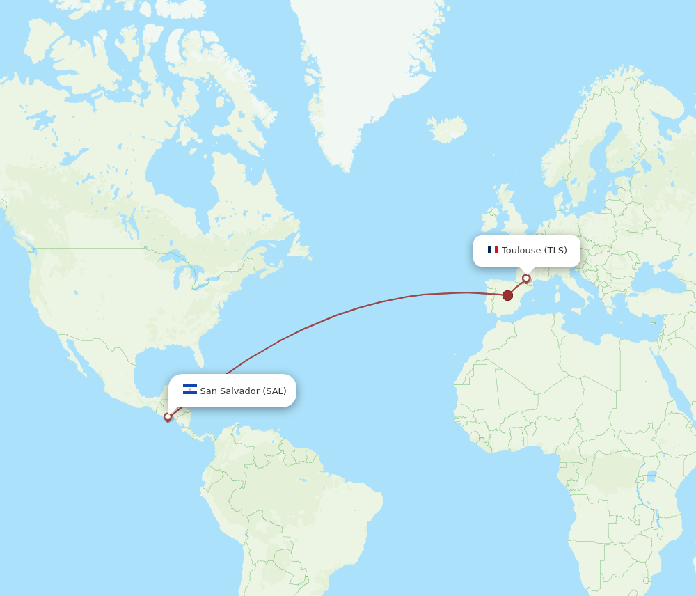 Toulouse - San Salvador route map and flight paths