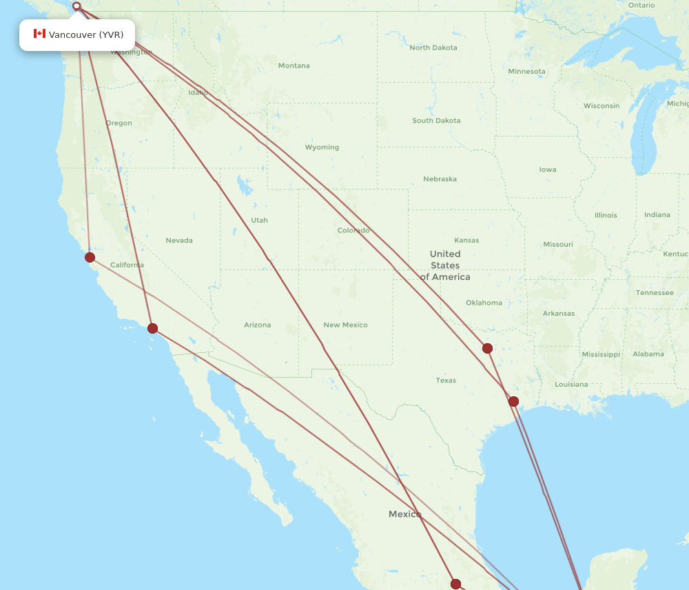 Vancouver - San Salvador route map and flight paths