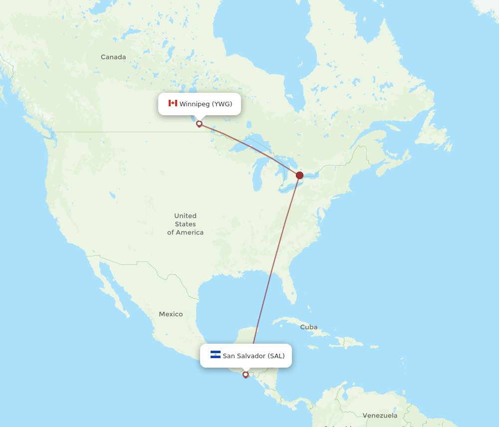 SAL-YWG flight routes