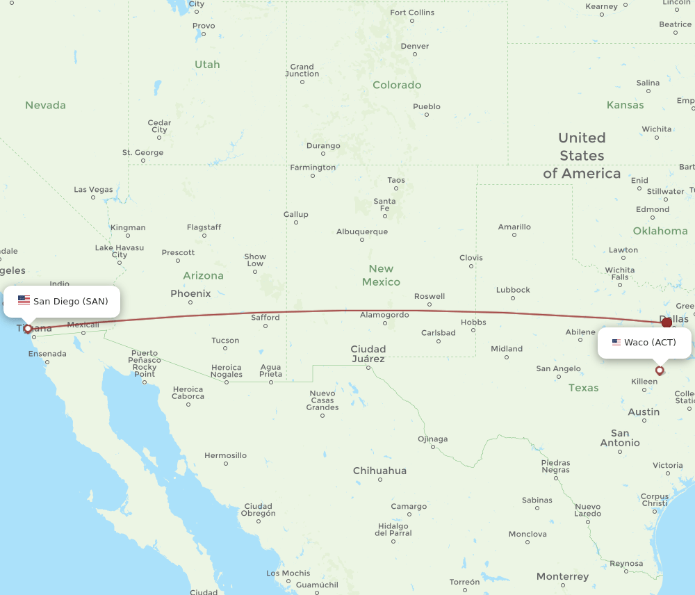 SAN to ACT flights and routes map