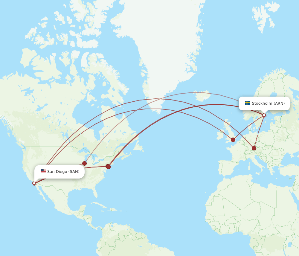 SAN-ARN flight routes